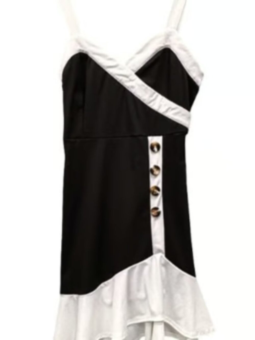 DressFo Lightweight "Tuxedo" Dress Ruffled V-Neck Straps A-line Dress Tailored